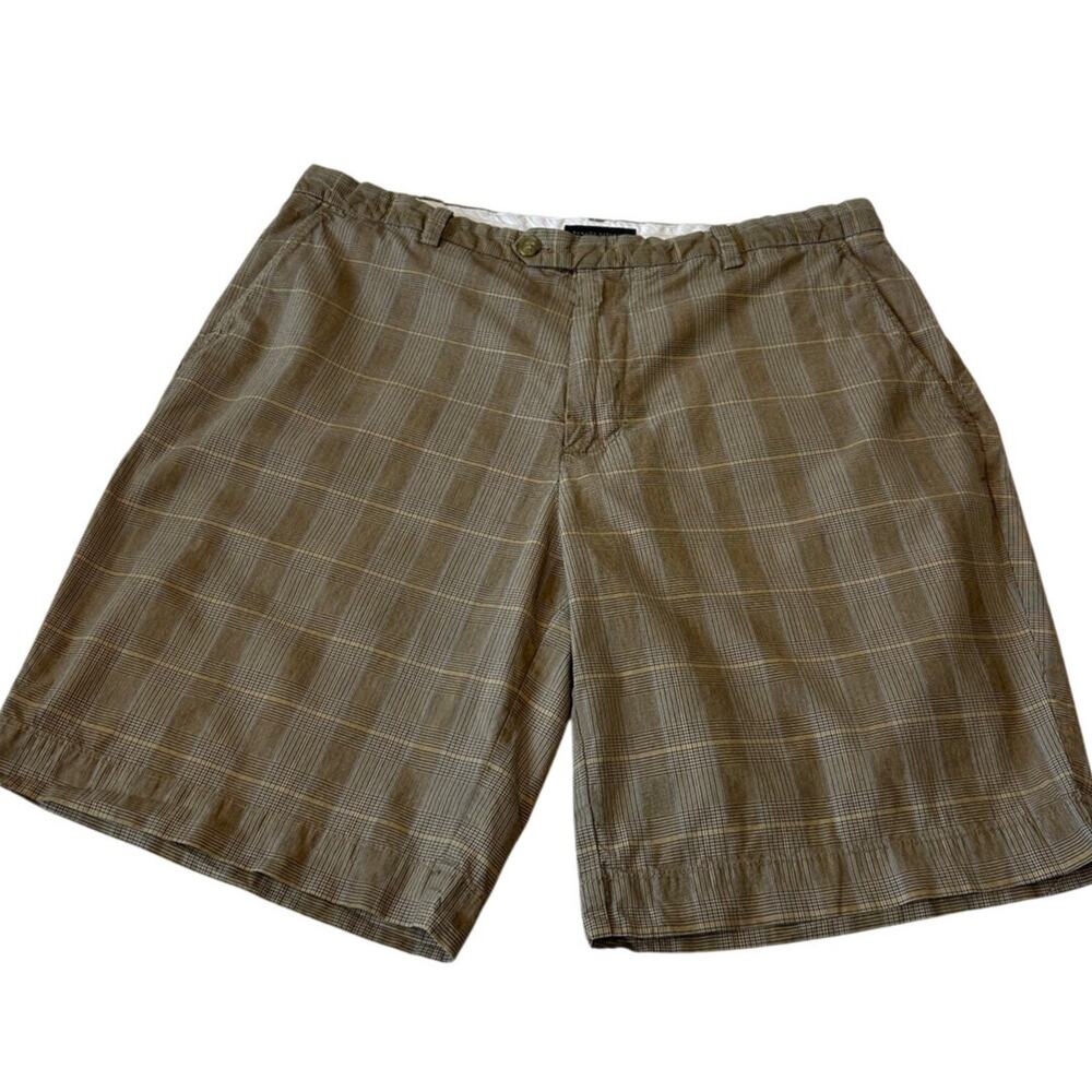 Banana Republic Men's Plaid Shorts Sz 36 Brown Tan Cotton Flat Front Casual Y2K